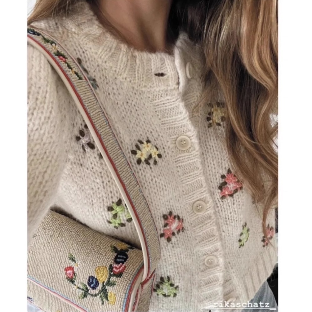Sea Nea York Zuri Floral Embroidered Knit Cardigan Wool Casual